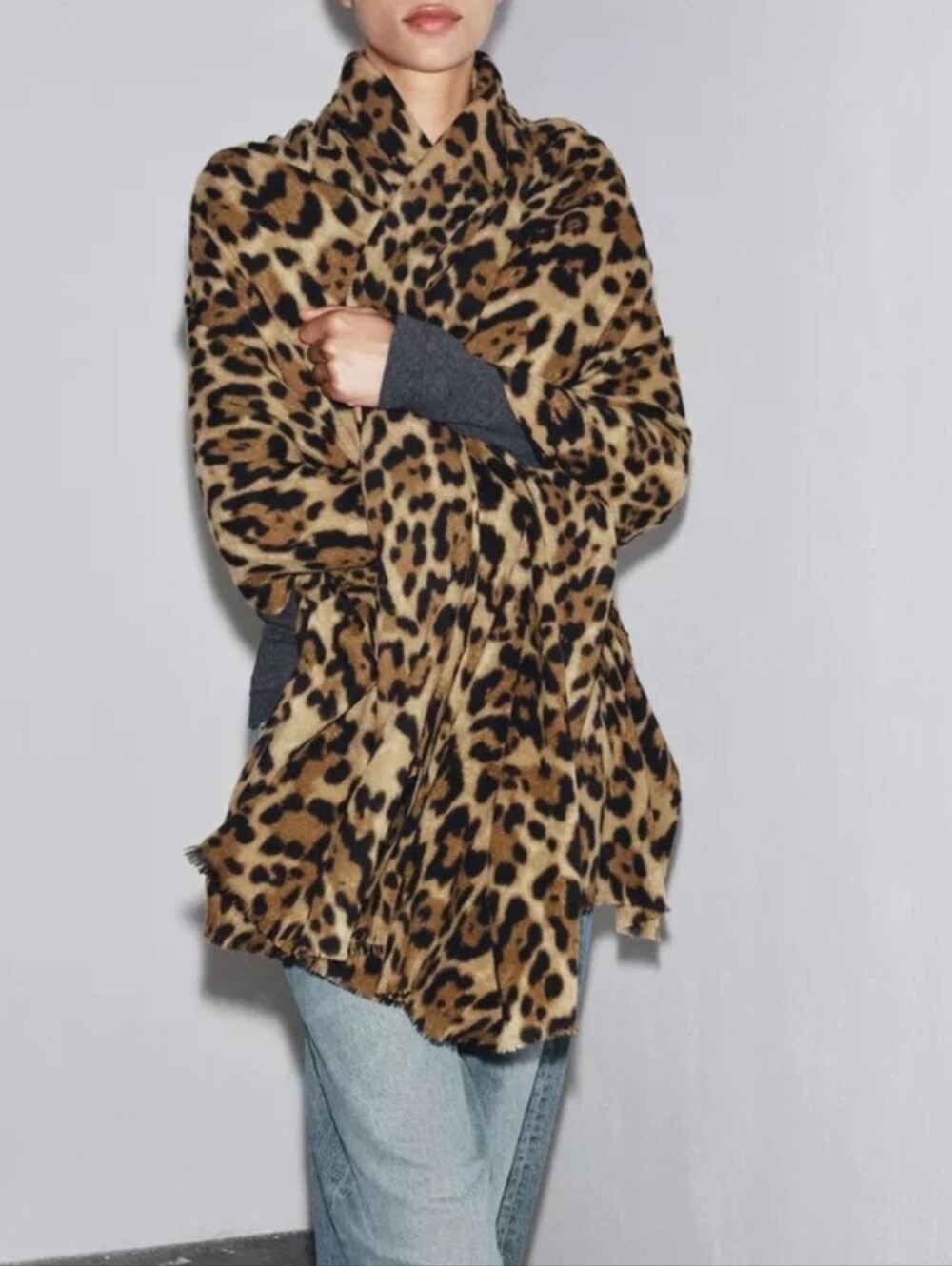 Zara Leopard Print Shawl Wrap Jacket